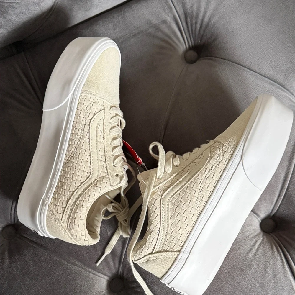 Vans Women's Textured Cream Platform Sneakers - Picture 7 of 7